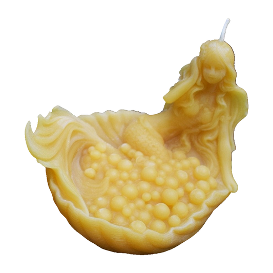 Mermaid Shell Beeswax Candle on a white background.