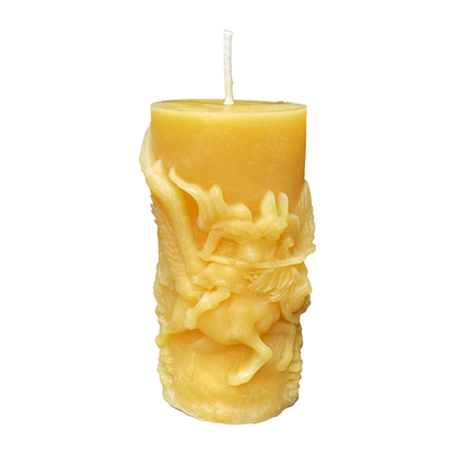 Viking Valkyrie Beeswax Pillar Candle on a white background.