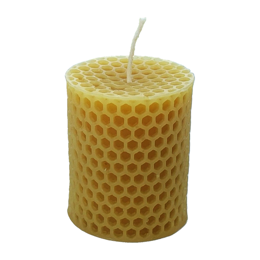 Honeycomb Cylinder Beeswax Candle on a white background