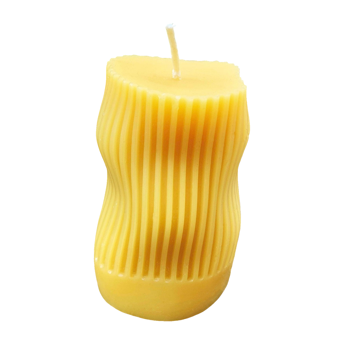 Curvy Irregular Modern Striped Beeswax Pillar Candle on a white background