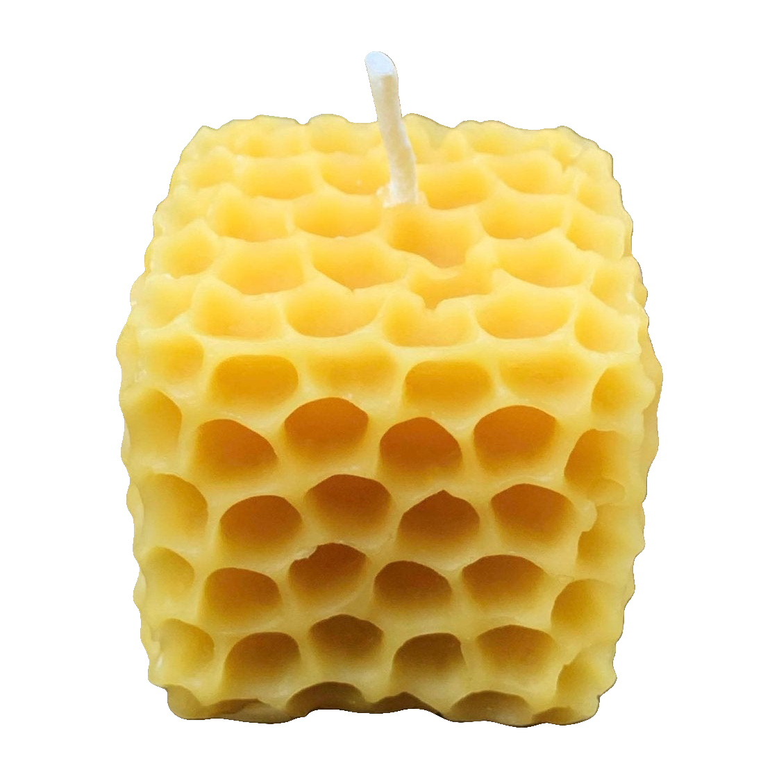 Honeycomb Cube Beeswax Candle on a pure white background
