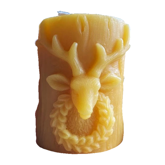 Reindeer Beeswax Pillar Candle on a pure white background