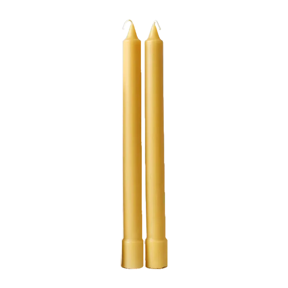 10-inch Colonial beeswax taper candles, pair of 2, on white background