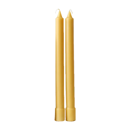 10-inch Colonial beeswax taper candles, pair of 2, on white background