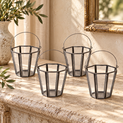 Iron Candle Holder Bucket with Handle (Set of 4) in a styled home setting
