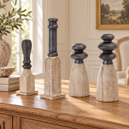 Contemporary Assorted Candle Holder Sticks (Set of 4) in a styled home setting