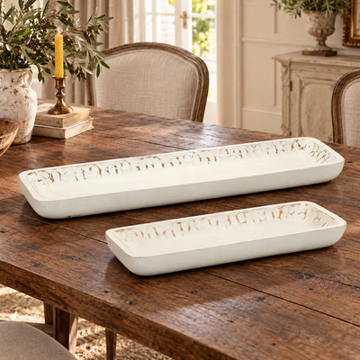 White Washed Mango Wood Dough Bowl Tray (Set of 2)