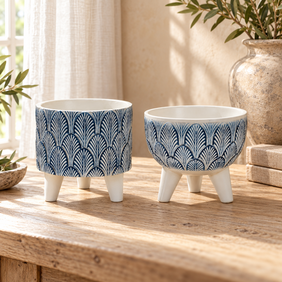 Geometric Leaf Planter with Legs (Set of 2) in a styled home setting