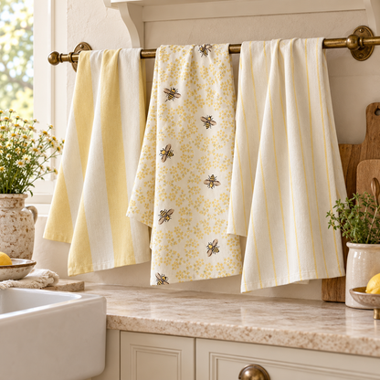 Bumble Bee Geometric Tea Towel (Set of 3) in a styled home setting