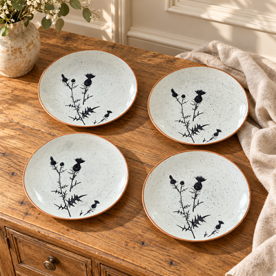 Rustic Thistle Etched Plate with Speckled Finish (Set of 4)
