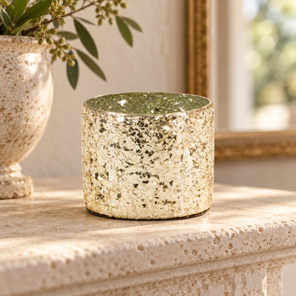 Votive Holder 3.5"D x 3.5"H Glass in a styled home setting