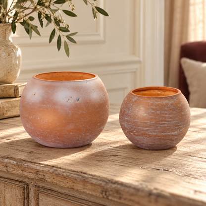 Brushed Glass Votive Candle Holder (Set of 2) in a styled home setting