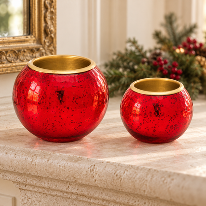 Round Mercury Glass Votive Holder with Metal Insert (Set of 2) in a styled home setting