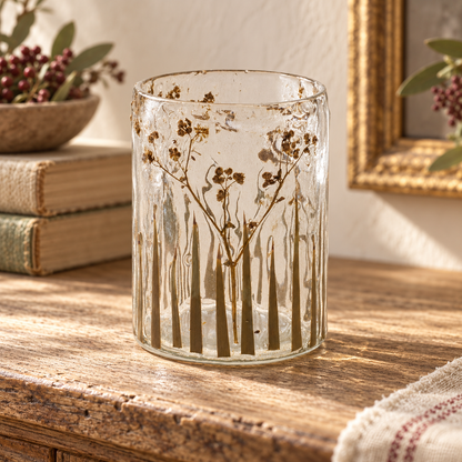 Dried Floral Glass Candle Holder (Set of 3) in a styled home setting