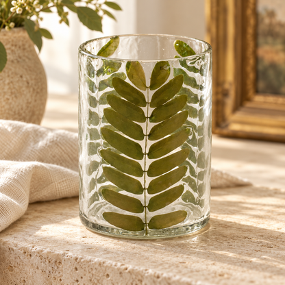 Dried Leaf Glass Candle Holder (Set of 3) in a styled home setting