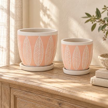 Stone Planter with Plate (Set of 2) in a styled home setting