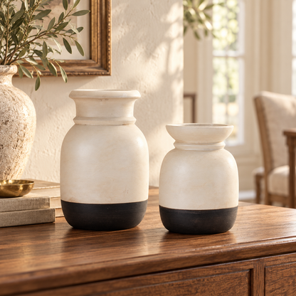 Dual-Tone Ceramic Candle Holder (Set of 2) in a styled home setting