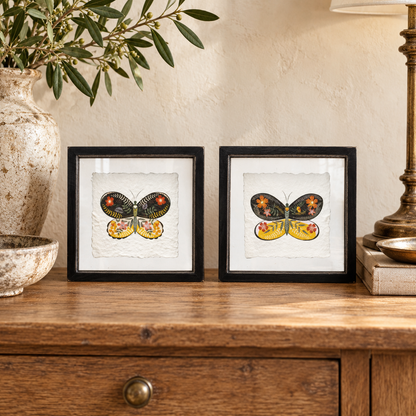 Framed Butterfly Block (Set of 2) in a styled home setting