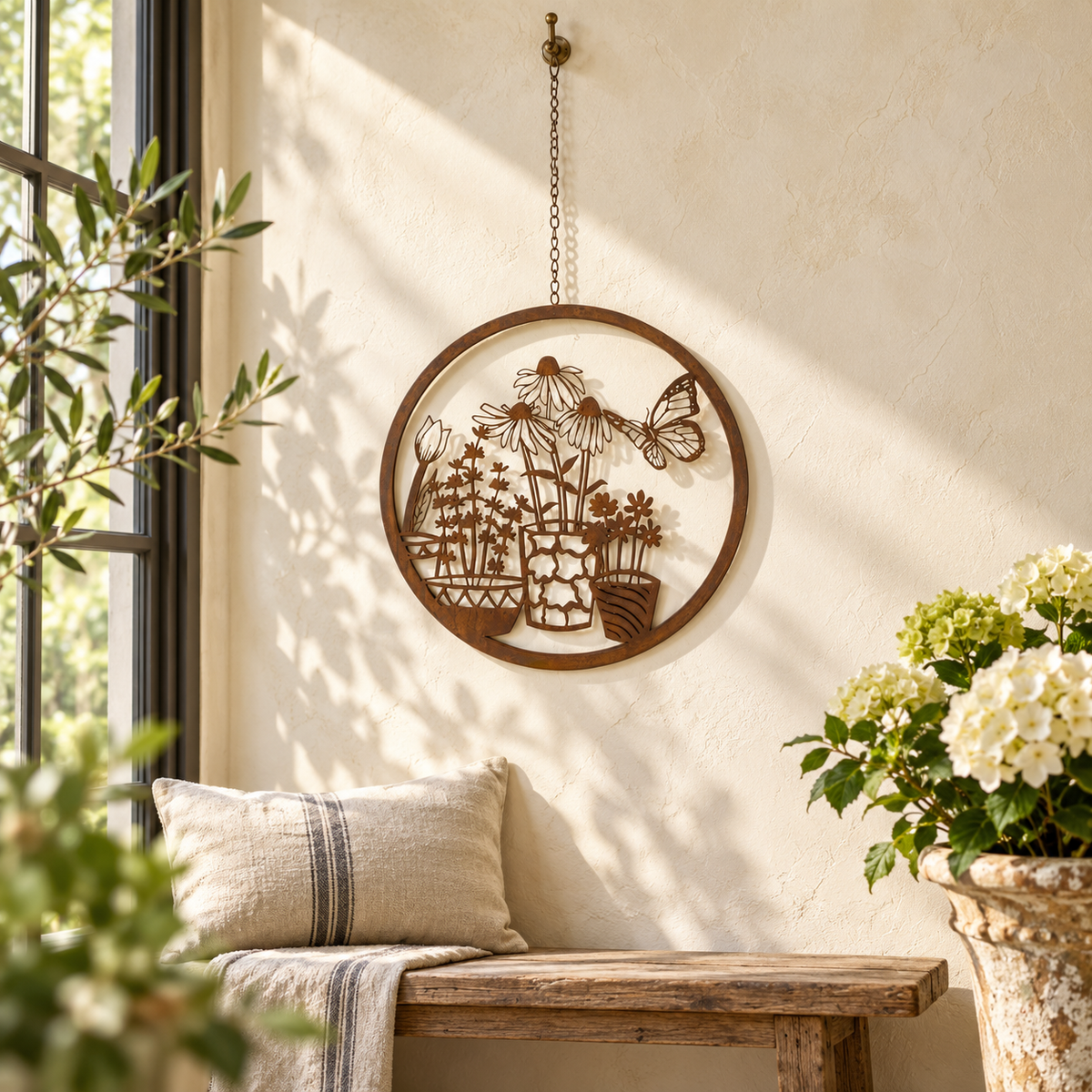 Layered Metal Butterfly Garden Wall Plaque 16"D in a styled home setting