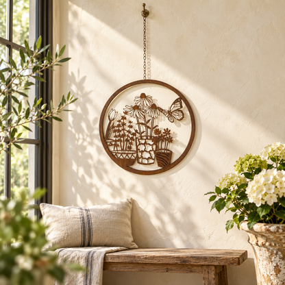 Layered Metal Butterfly Garden Wall Plaque 16"D in a styled home setting