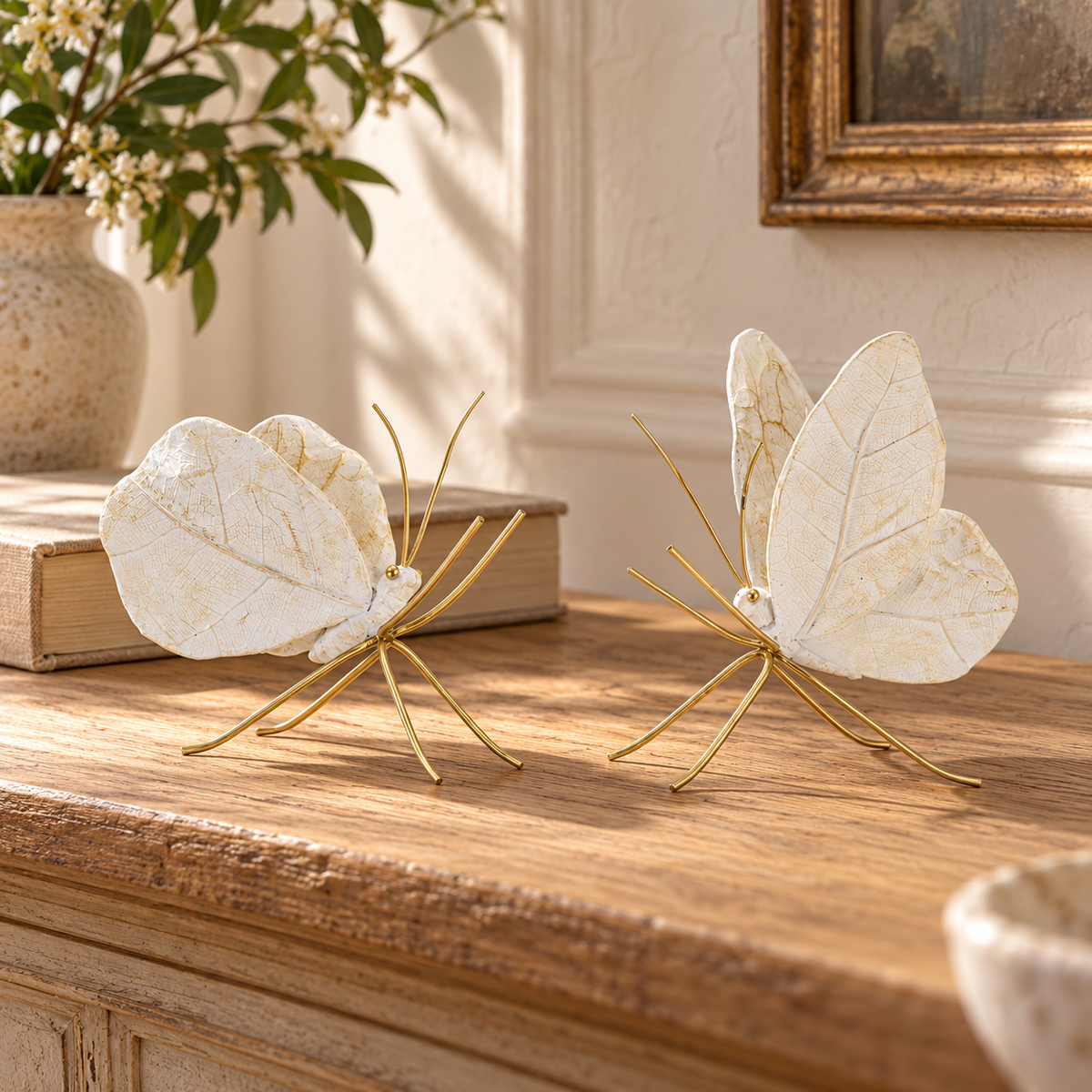 Leaf Butterfly Shelf Sitter (Set of 2) in a styled home setting