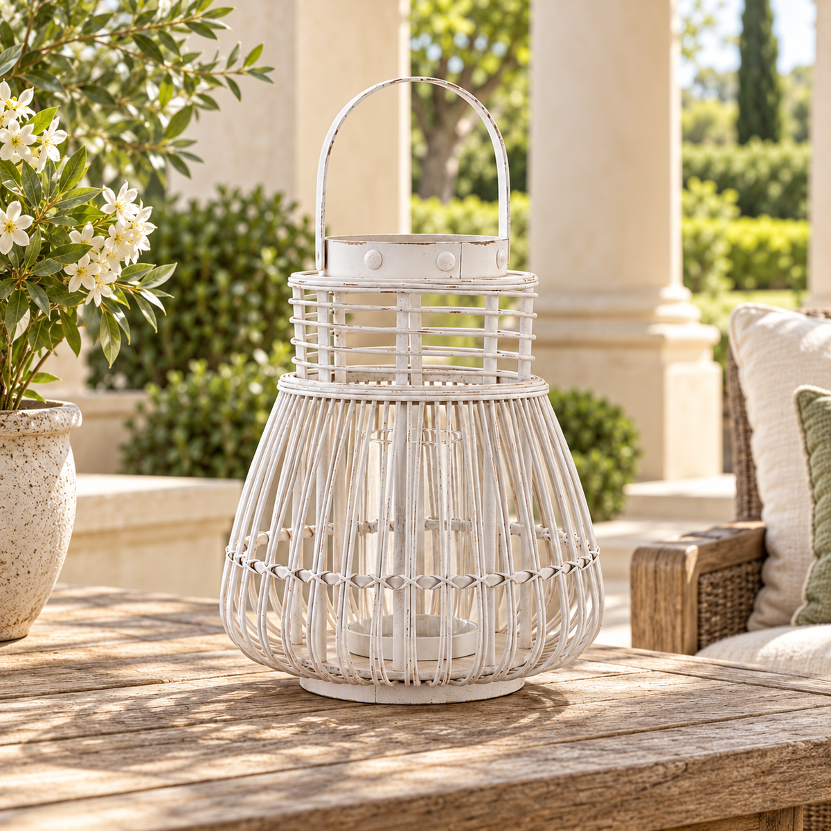 Woven Rattan Lantern 14.5"H in a styled home setting