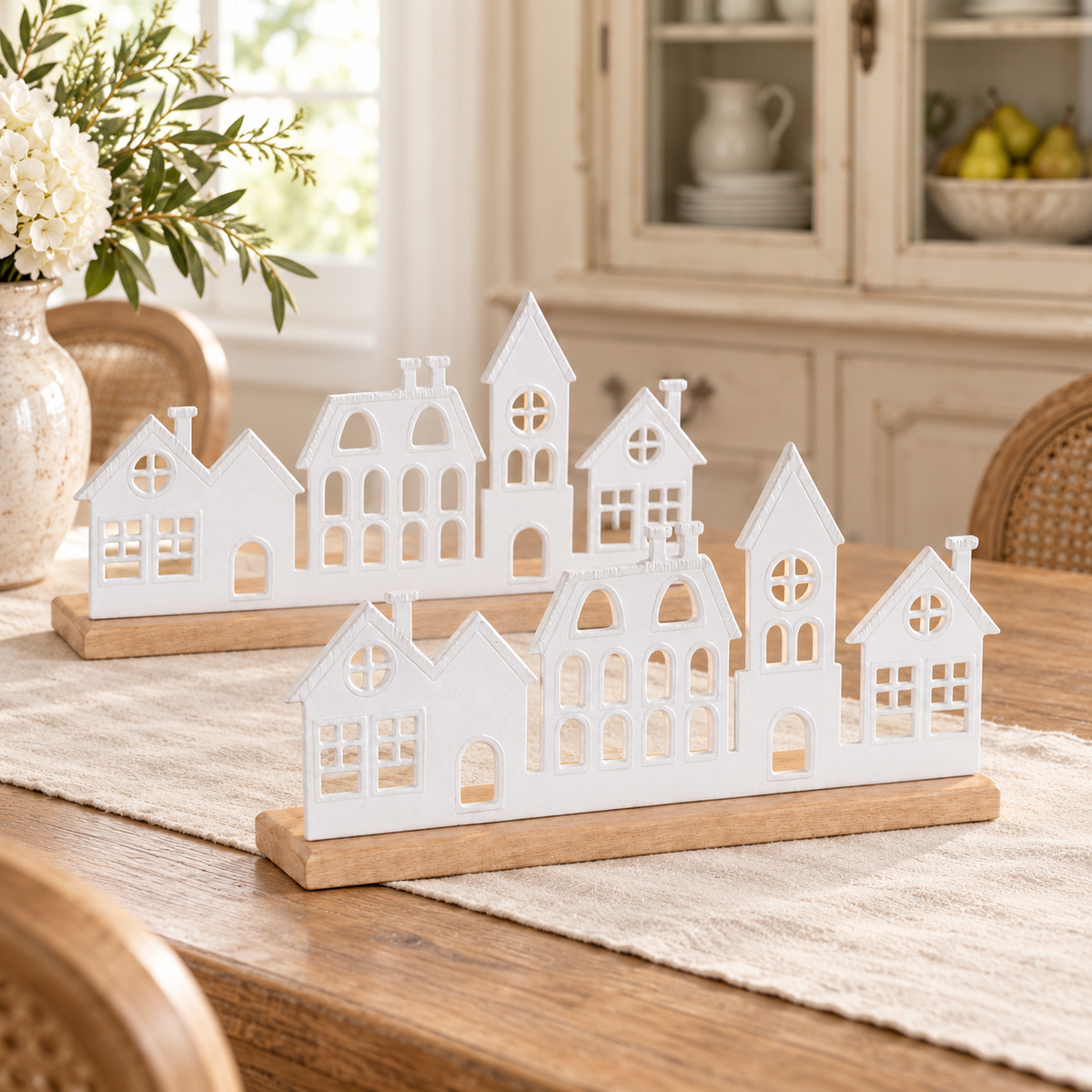 Metal Village Tealight Candle Holder (Set of 2) in a styled home setting