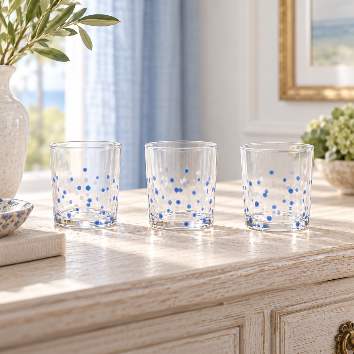 Dotted Glass Votive Candle Holder (Set of 3) in a styled home setting