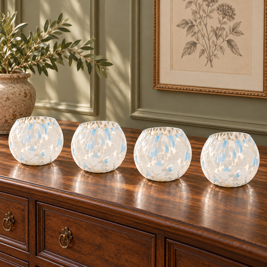 Painted Glass Candle Holder Vase (Set of 4) in a styled home setting