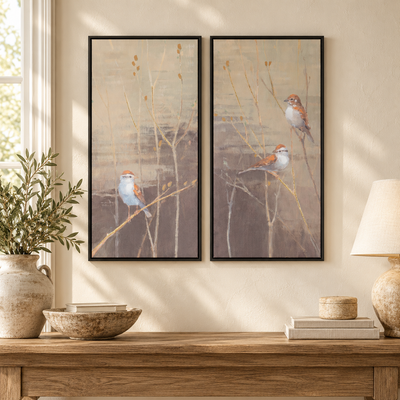 Framed Bird and Pussywillow Wall Print (Set of 2)