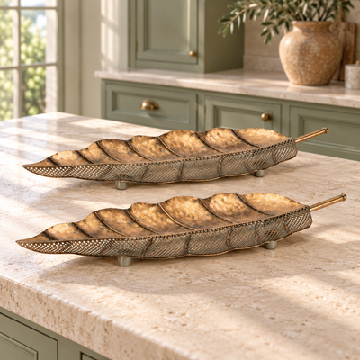 Distressed Metal Leaf Tray (Set of 2)