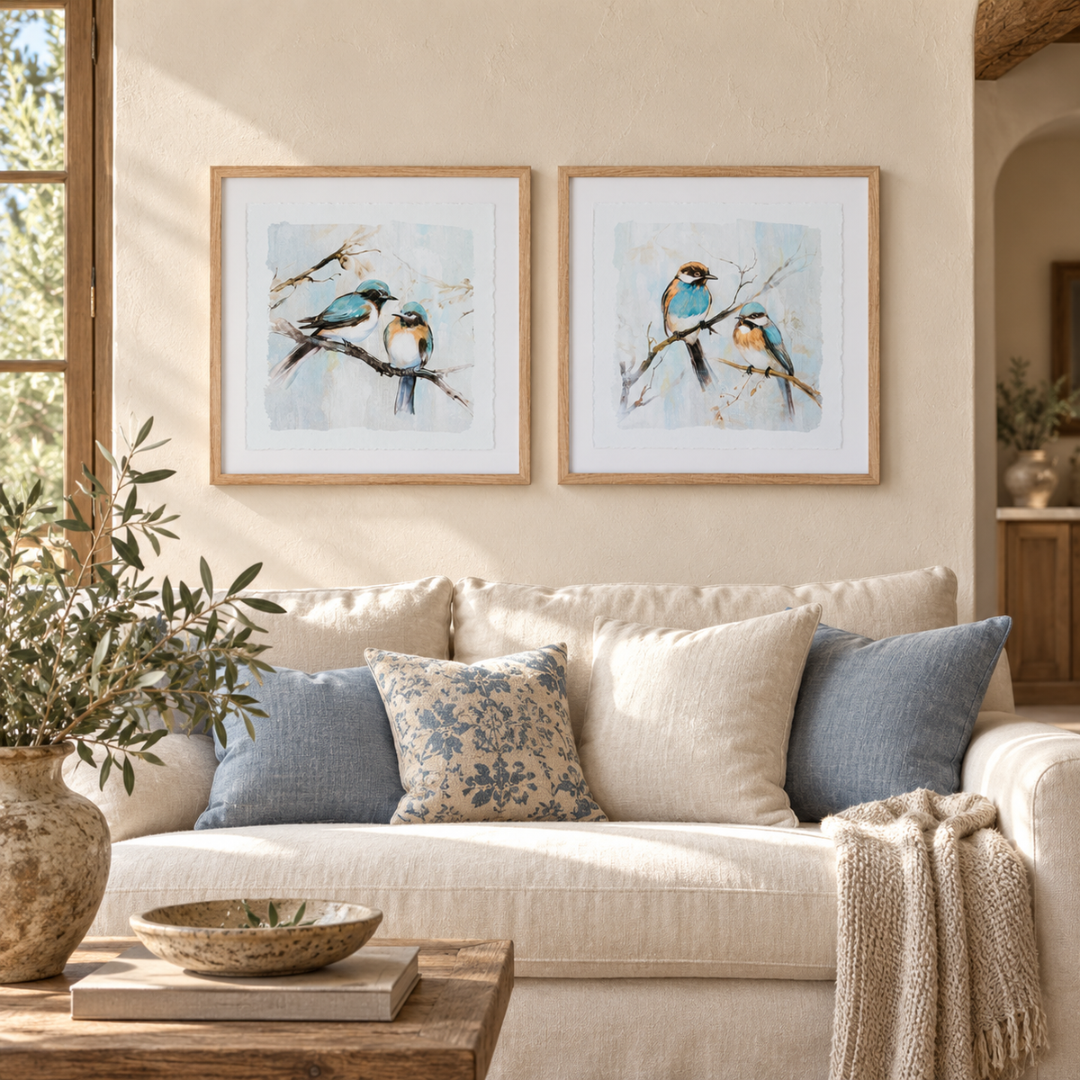 Framed Bird Couple Wall Print (Set of 2) in a styled home setting
