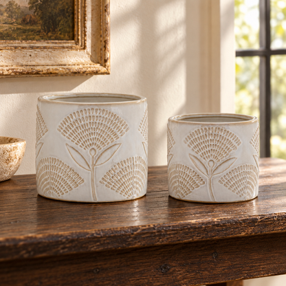 Porcelain Floral Patterned Planter (Set of 2) in a styled home setting