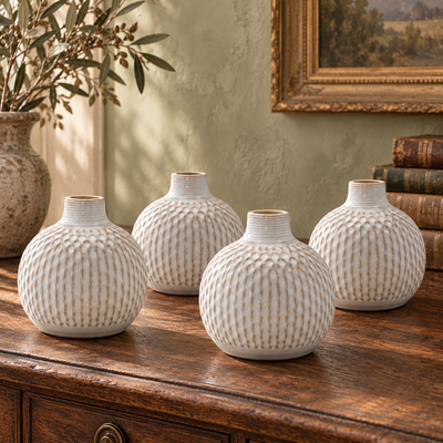 Notched Ceramic Bottle Vase (Set of 4)