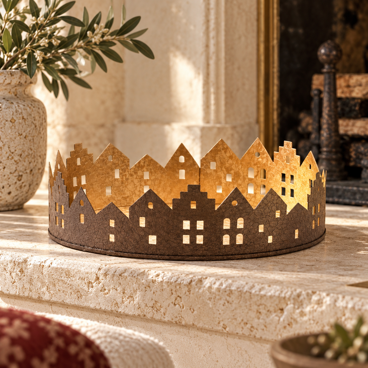 Candle Holder 9.75"D x 3"H Iron in a styled home setting