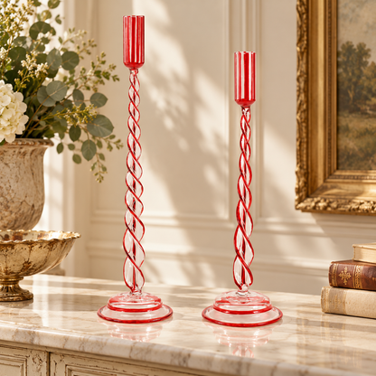 Taper Candle Holder (Set of 2) 12.5"H, 14.25"H Glass in a styled home setting