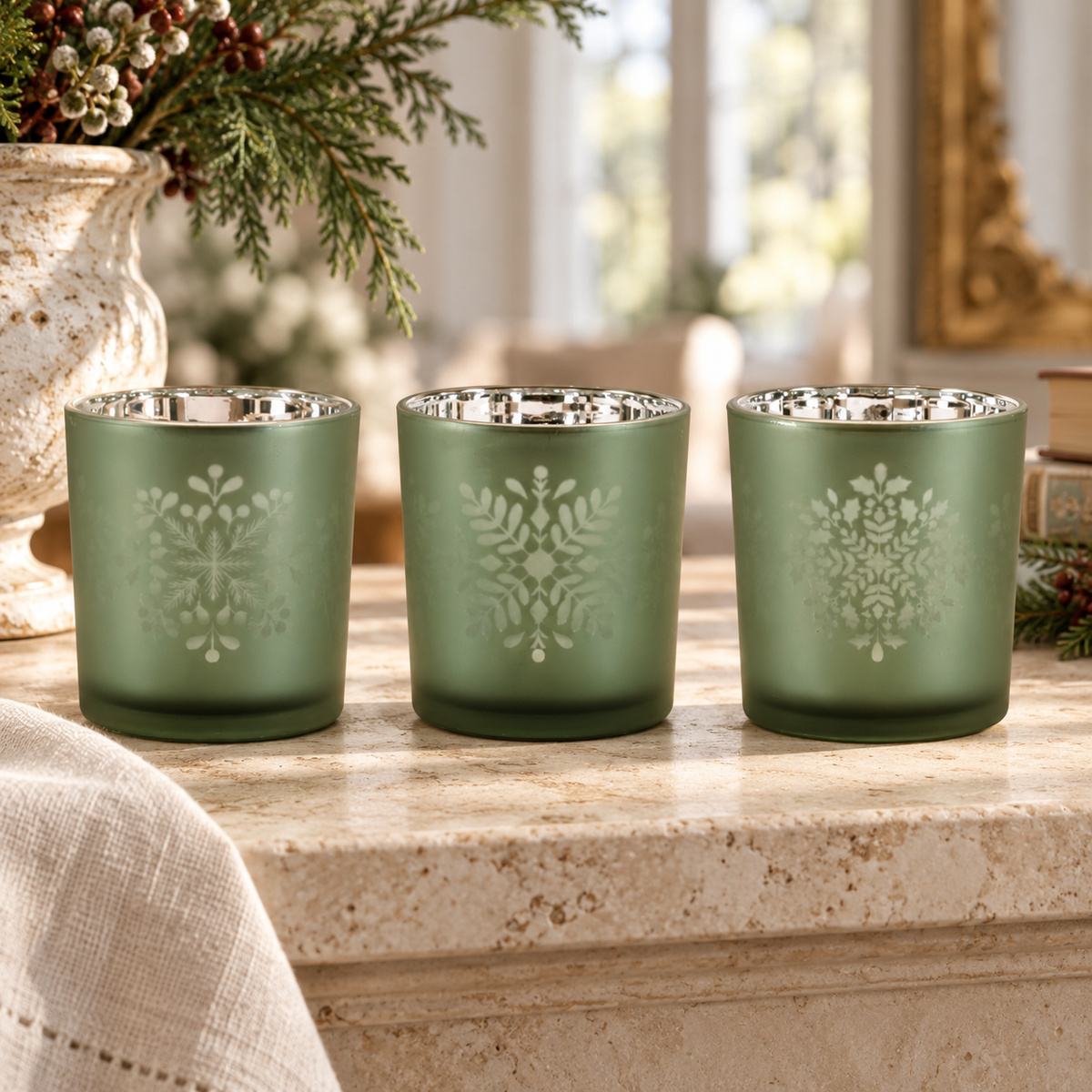 Votive Holder (Set of 3) 3"H Glass in a styled home setting
