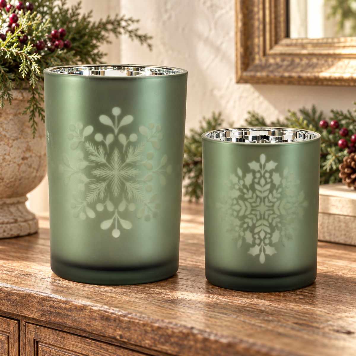 Candle Holder (Set of 2) 5"H, 7"H Glass in a styled home setting