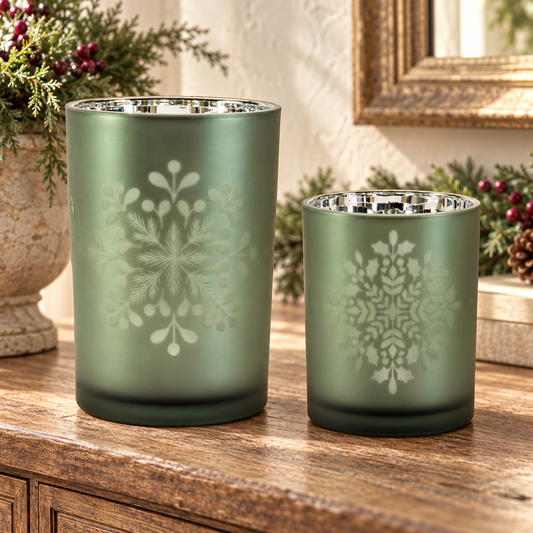 Candle Holder (Set of 2) 5"H, 7"H Glass in a styled home setting