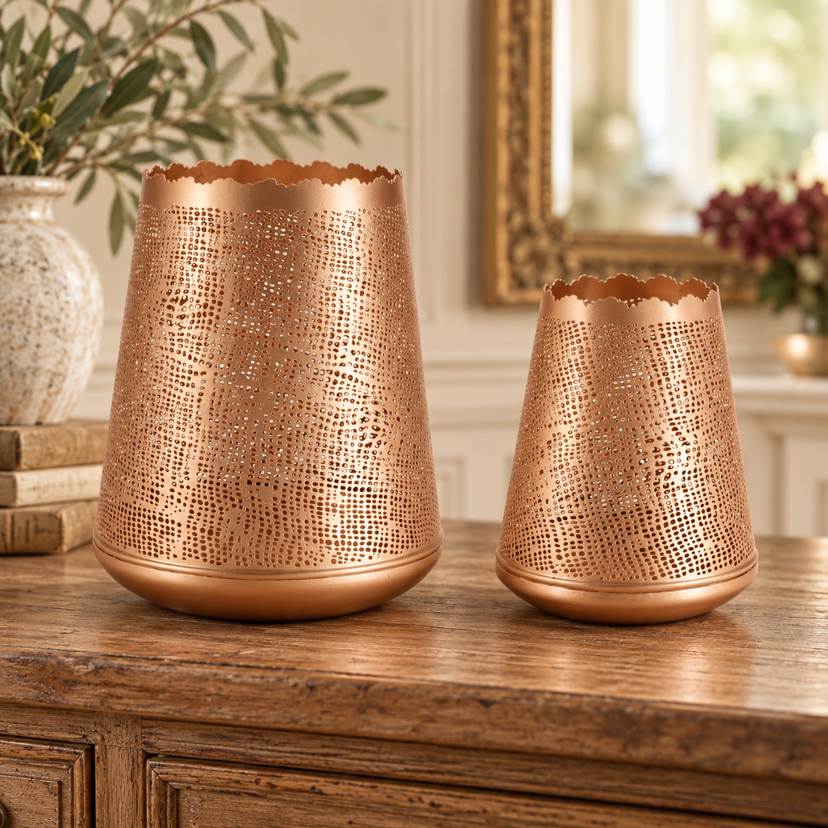Candle Holder (Set of 2) 6:D x 8"H, 8.5"D x 10.5"H Iron in a styled home setting