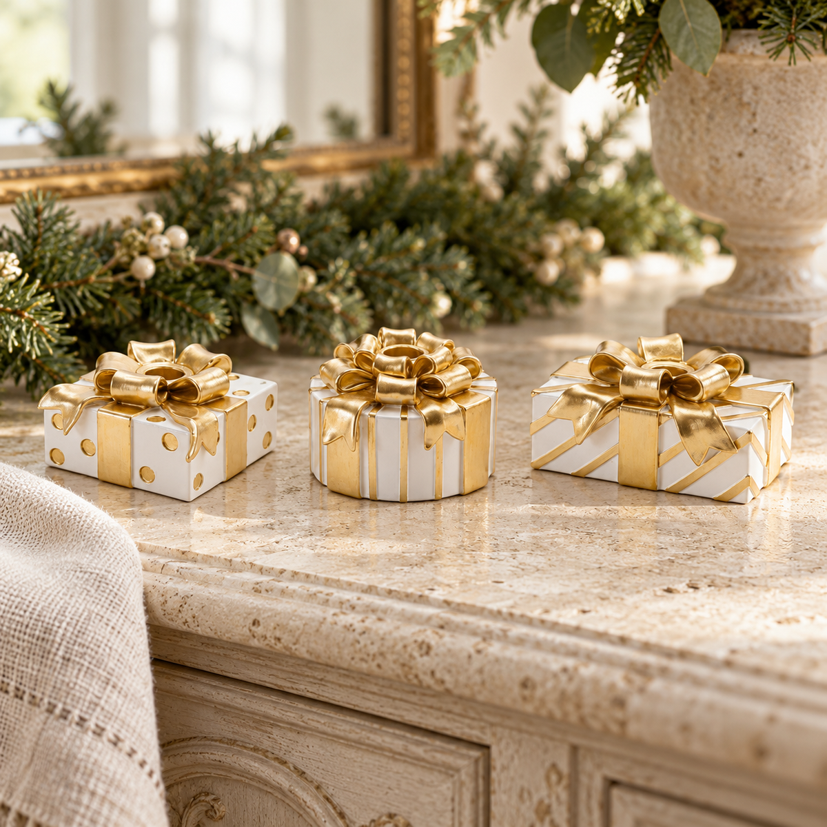 Package Taper Candle Holder (Set of 3) 2.5"H Resin in a styled home setting