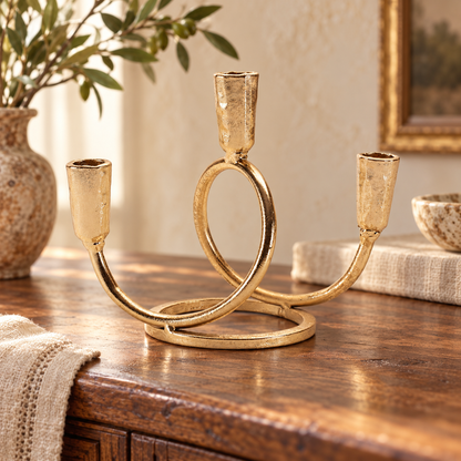 Triple Taper Candle Holder 7"H Metal in a styled home setting