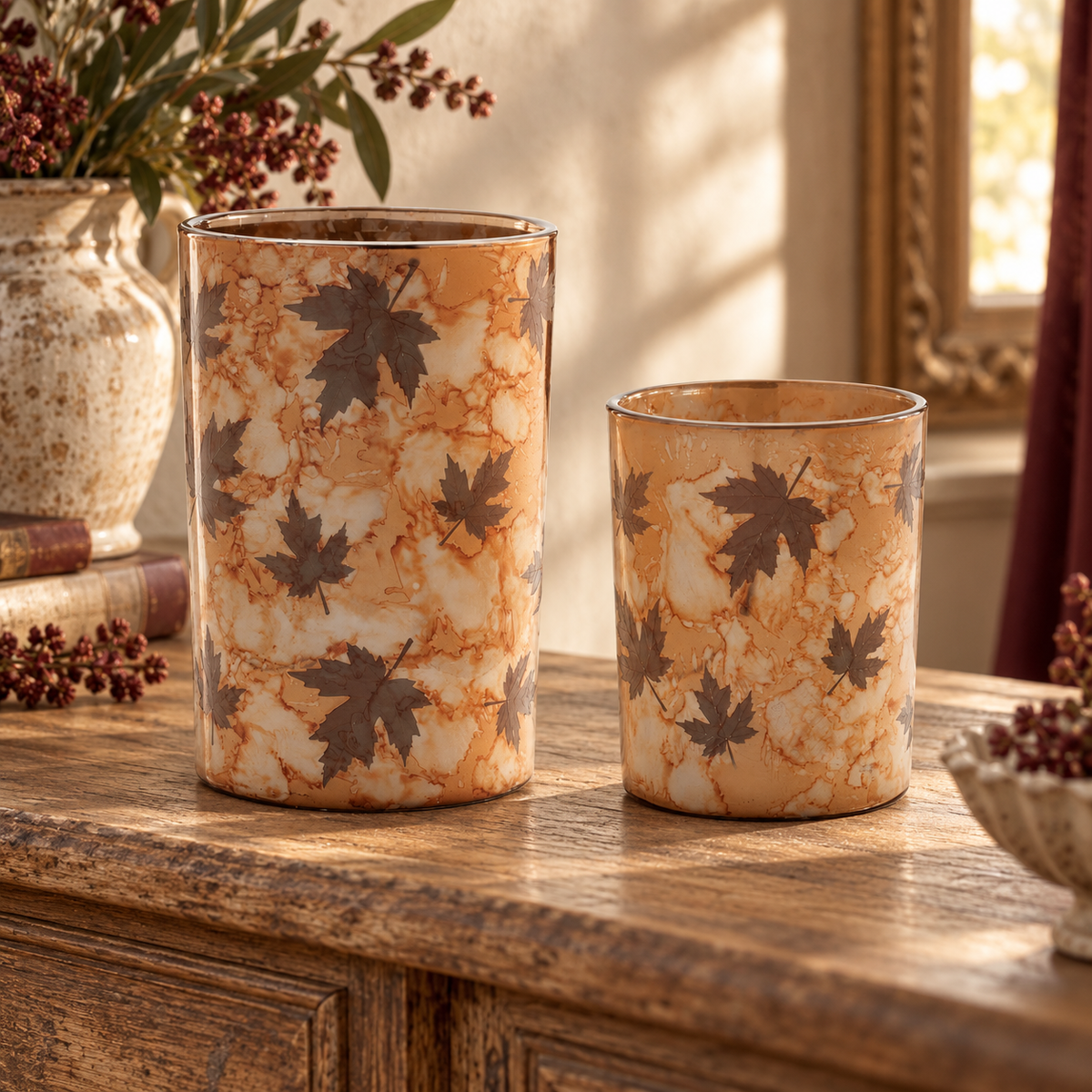 Candle Holder (Set of 2) 5"H, 7"H Glass in a styled home setting
