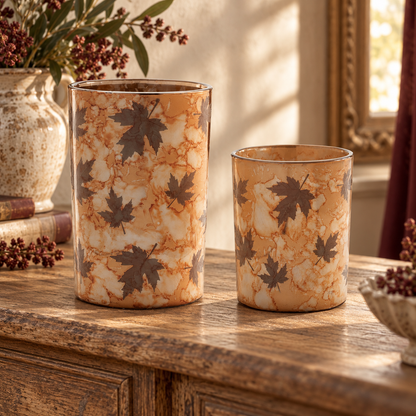Candle Holder (Set of 2) 5"H, 7"H Glass in a styled home setting