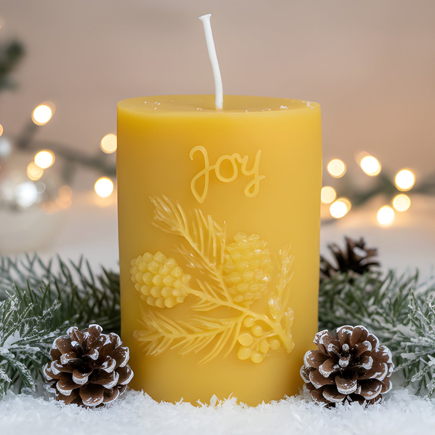 Joy Pinecone Beeswax Pillar Candle