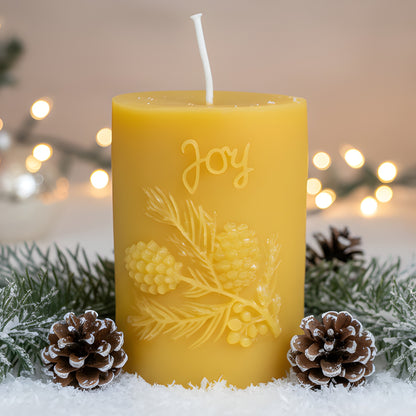 Joy Pinecone Beeswax Pillar Candle