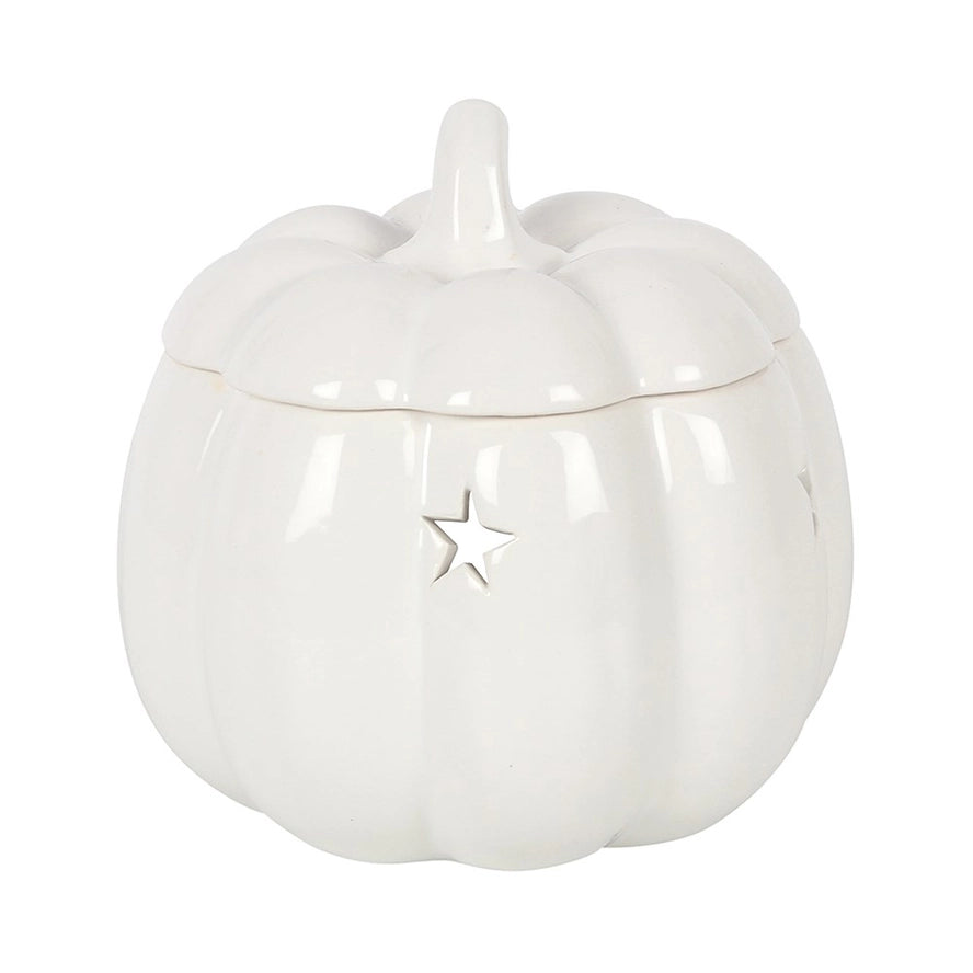 White Jack-O'-Lantern Oil Burner | Ceramic Halloween Pumpkin