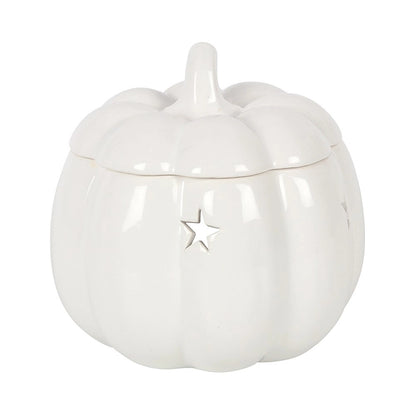 White Jack-O'-Lantern Oil Burner | Ceramic Halloween Pumpkin