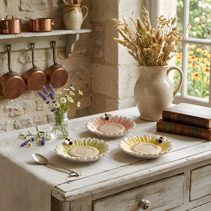 Assorted Flower and Bee Pillar Candle or Wine Base Plate Round 5″ Set of 3