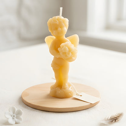 Angel Beeswax Candle Holding Floral Bouquet
